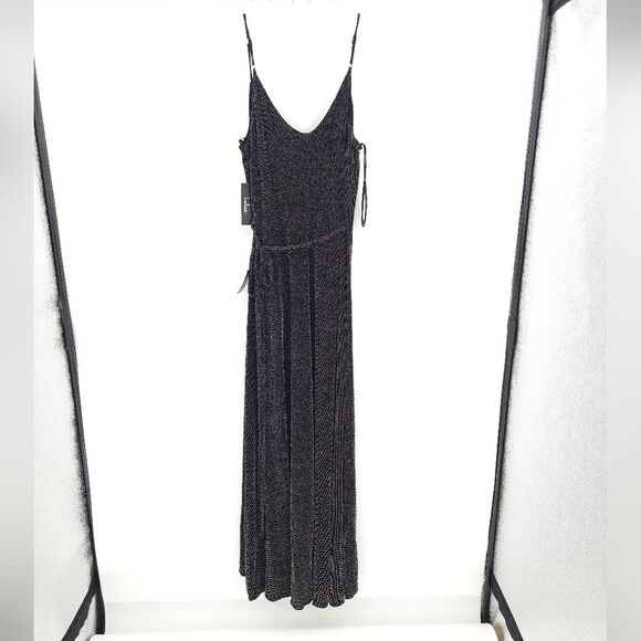 Lulus Maxi Wrap Dress Metallic Black Silver Tinsel Party Cocktail New Years NYE - Picture 4 of 14